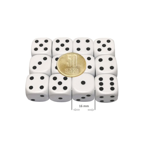 Set 12 zaruri de 16 mm, albe, de calitate, plastic opac
